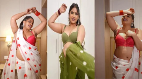 Model Anjali Gaud Hot Pink Saree Nude 2