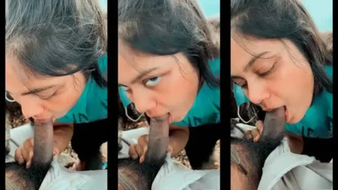 Desi Girl Sucking Boyfriend's Dick Outside in Balcony
