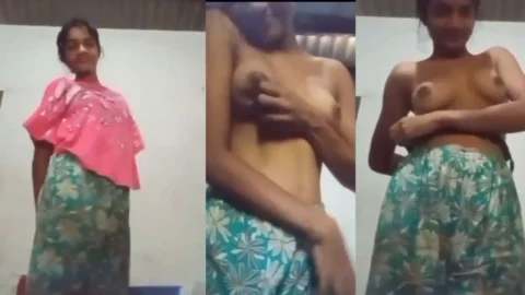 Teen girl play with boobs press