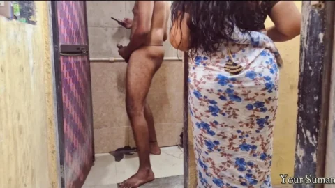 POV Indian Stepmom caught in bathroom and having horny