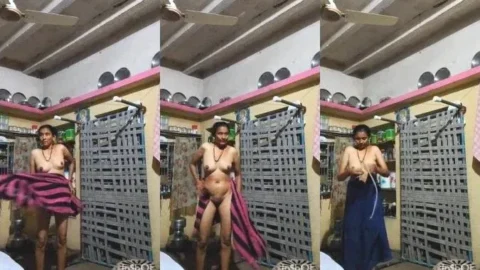 Nude Desi Aunty Wraps Her Big Boobs in a Saree After a Shower Video MMS