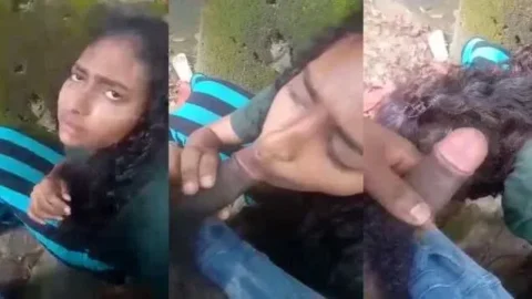 Desi Girlfriend Outdoor Blowjob Leaked MMS Sucks Cock Video MMS