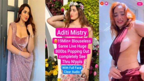 ADITI MISTRY Most Requested New App Exclusive Expensive Blouseless Brown Saree Live Part 1 HD Porn