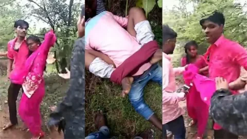 Desi Lovers in jungle caught by village people & fucks