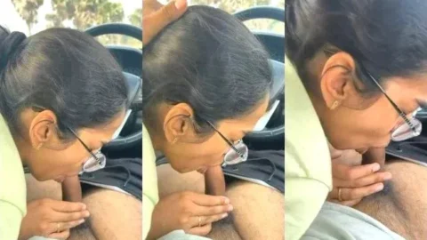Desi Girlfriend Glasses Blowjob Leaked MMS Sucks Cock In Car Video MMS